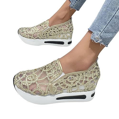 Keyoboy Slip On Sneakers Women Breathe Mesh Walking Shoes Women Fashion Sneakers Comfort Wedge Platform Loafers Running Shoes Lightweight Tennis Shoes Non Slip Gym Workout Shoes