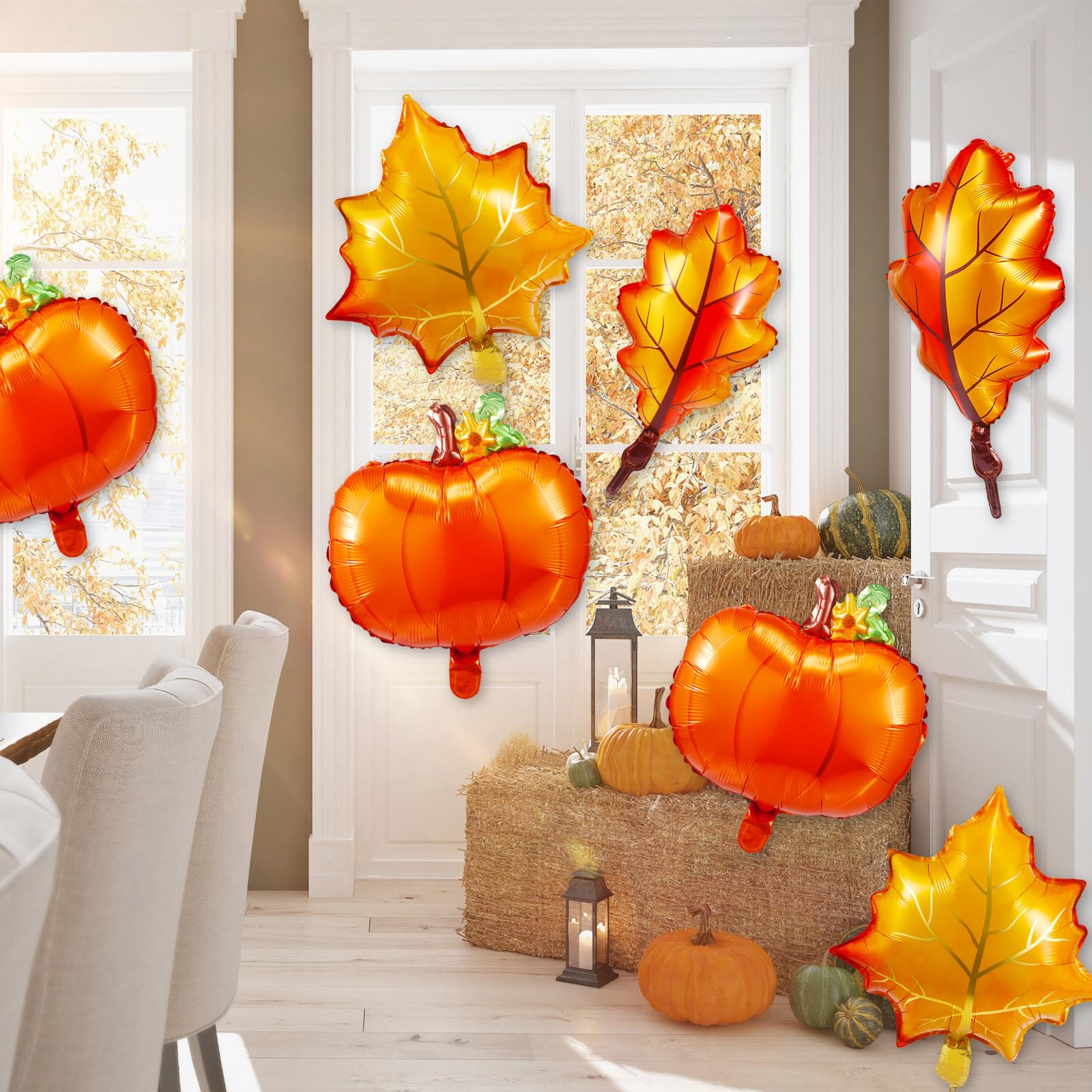 Liliful 30 Pcs Thanksgiving Balloons Decorations Large Fall Foil Balloons Pumpkin Balloons Orange Maple Leaf Balloons for Autumn Harvest Festival Party Decoration Birthday Baby Shower Party Supplies