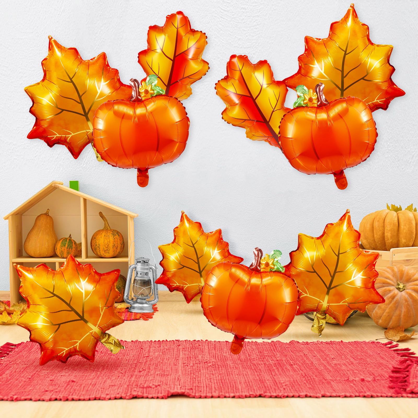 Liliful 30 Pcs Thanksgiving Balloons Decorations Large Fall Foil Balloons Pumpkin Balloons Orange Maple Leaf Balloons for Autumn Harvest Festival Party Decoration Birthday Baby Shower Party Supplies