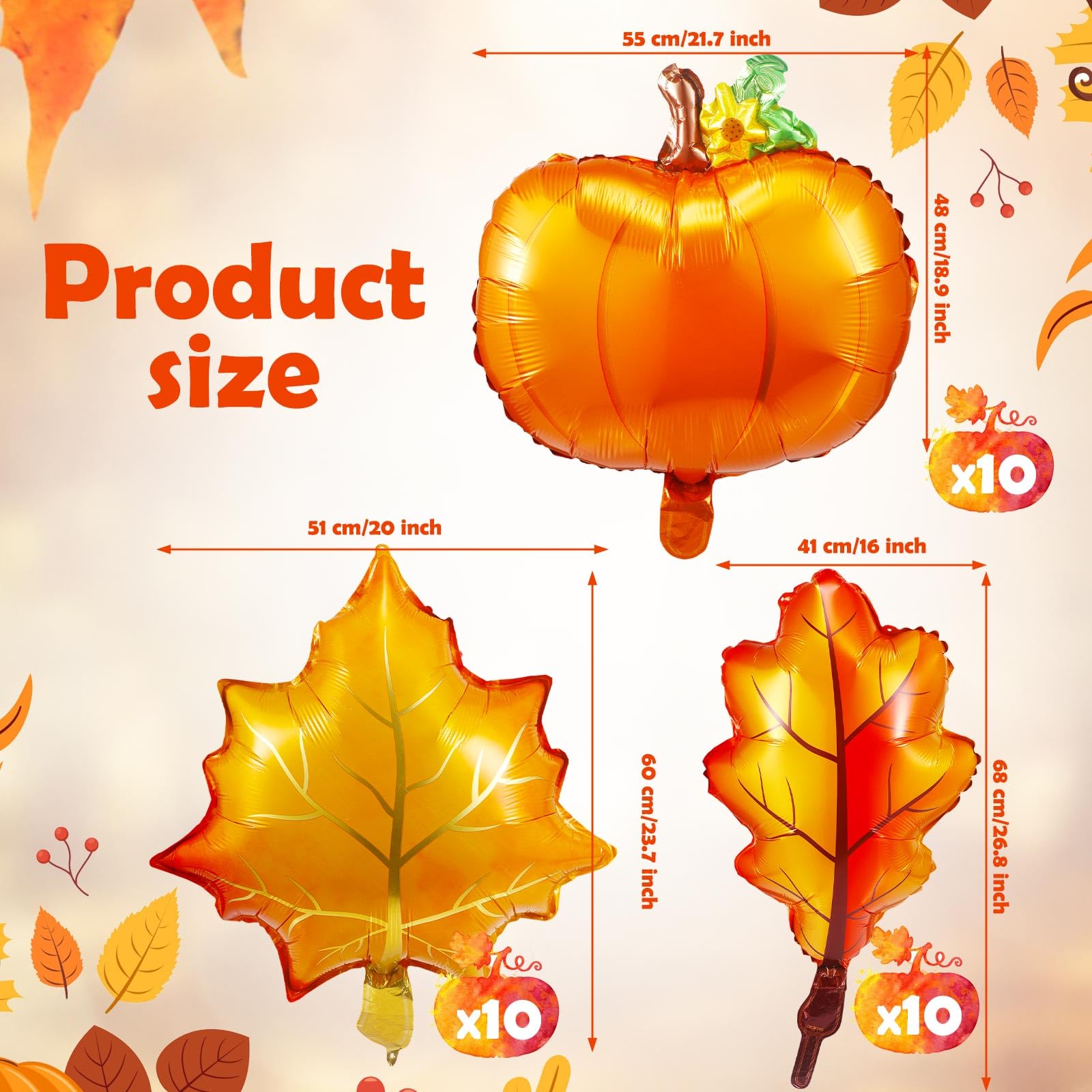 Liliful 30 Pcs Thanksgiving Balloons Decorations Large Fall Foil Balloons Pumpkin Balloons Orange Maple Leaf Balloons for Autumn Harvest Festival Party Decoration Birthday Baby Shower Party Supplies