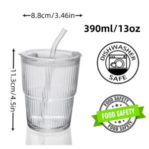 QWEZXO 13OZ/400ML Ice Coffee Glass Tumbler, Thick Wall Water Glass Cup Mug Tea with Straw and Lid Sealed Carry On （Clear） 3Pack