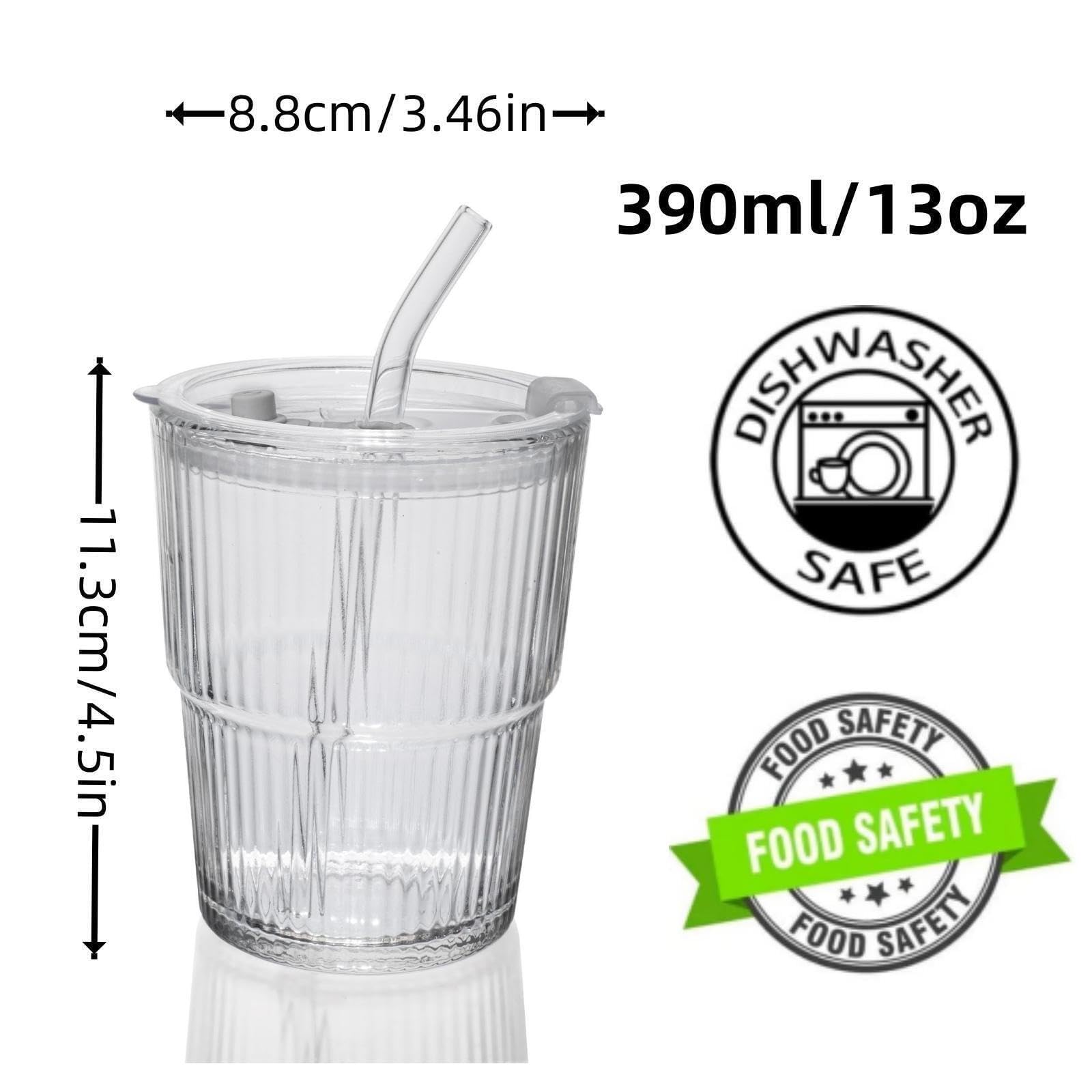 QWEZXO 13OZ/400ML Ice Coffee Glass Tumbler, Thick Wall Water Glass Cup Mug Tea with Straw and Lid Sealed Carry On （Clear） 3Pack