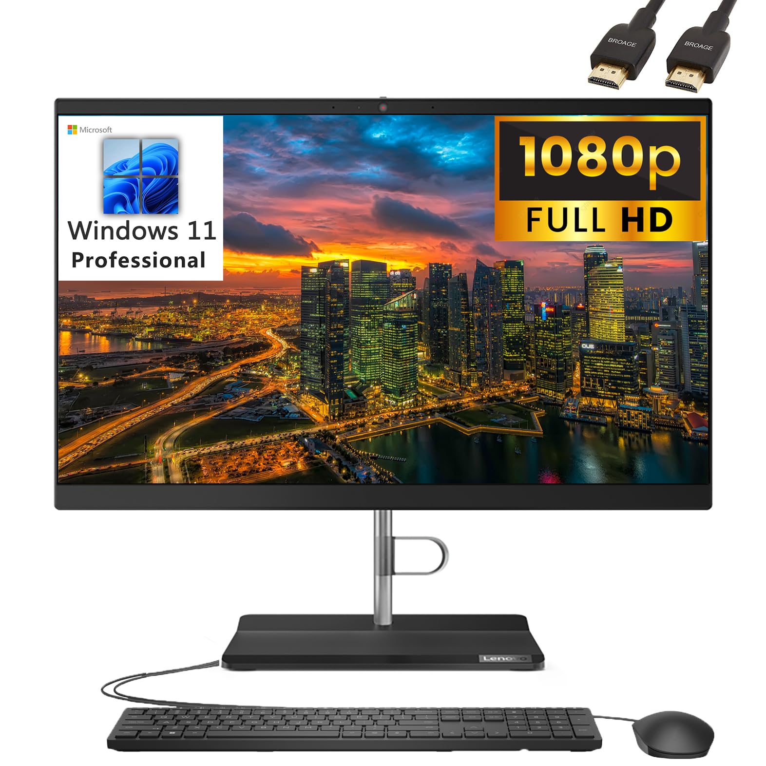 Lenovo V50a 24 AIO 23.8" FHD Business All-in-One Desktop Computer, Intel Core i3-10100T (Beat i5-8300H), 16GB DDR4 RAM, 512GB PCIe SSD, DVDRW, WiFi, Bluetooth 5.0, Keyboard and Mouse, Windows 11 Pro