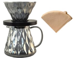 hyaxgm pour over coffee maker, 20oz/600ml glass carafe with glass coffee v60 paper filter 100 sheets，glass pour over coffee dripper with wooden base stand，drip coffee maker set for home or office