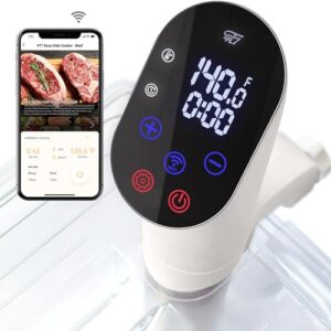 4t7 sous vide machine 1100w, sous vide precision cooker, waterproof wifi app control, ultra quiet immersion circulator with recipes, accurate temperature and time control with adjustable clamp, white