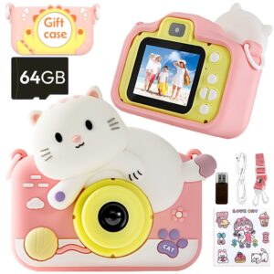 uomrud kids camera for girls boys,camera for kids 64gb card,christmas birthday gifts ideas selfie digital camera for toddler for 3 4 5 6 7 8 9 10 years old,1080p hd video 4800w pixe