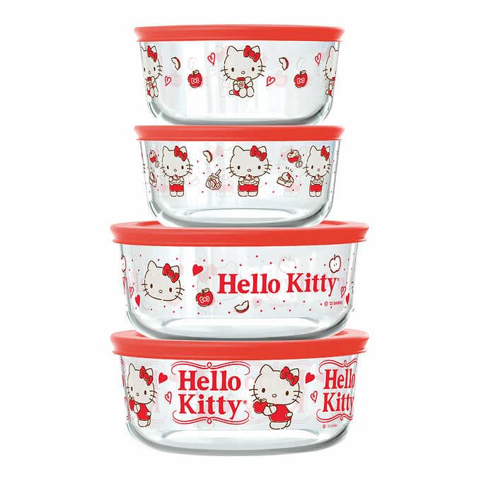 Pyrex 8-Piece Decorated Hello Kitty Glass Food Storage Set, 1459394