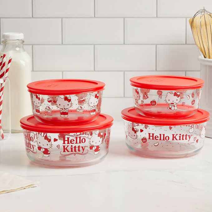 Pyrex 8-Piece Decorated Hello Kitty Glass Food Storage Set, 1459394