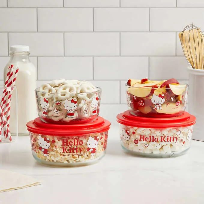 Pyrex 8-Piece Decorated Hello Kitty Glass Food Storage Set, 1459394