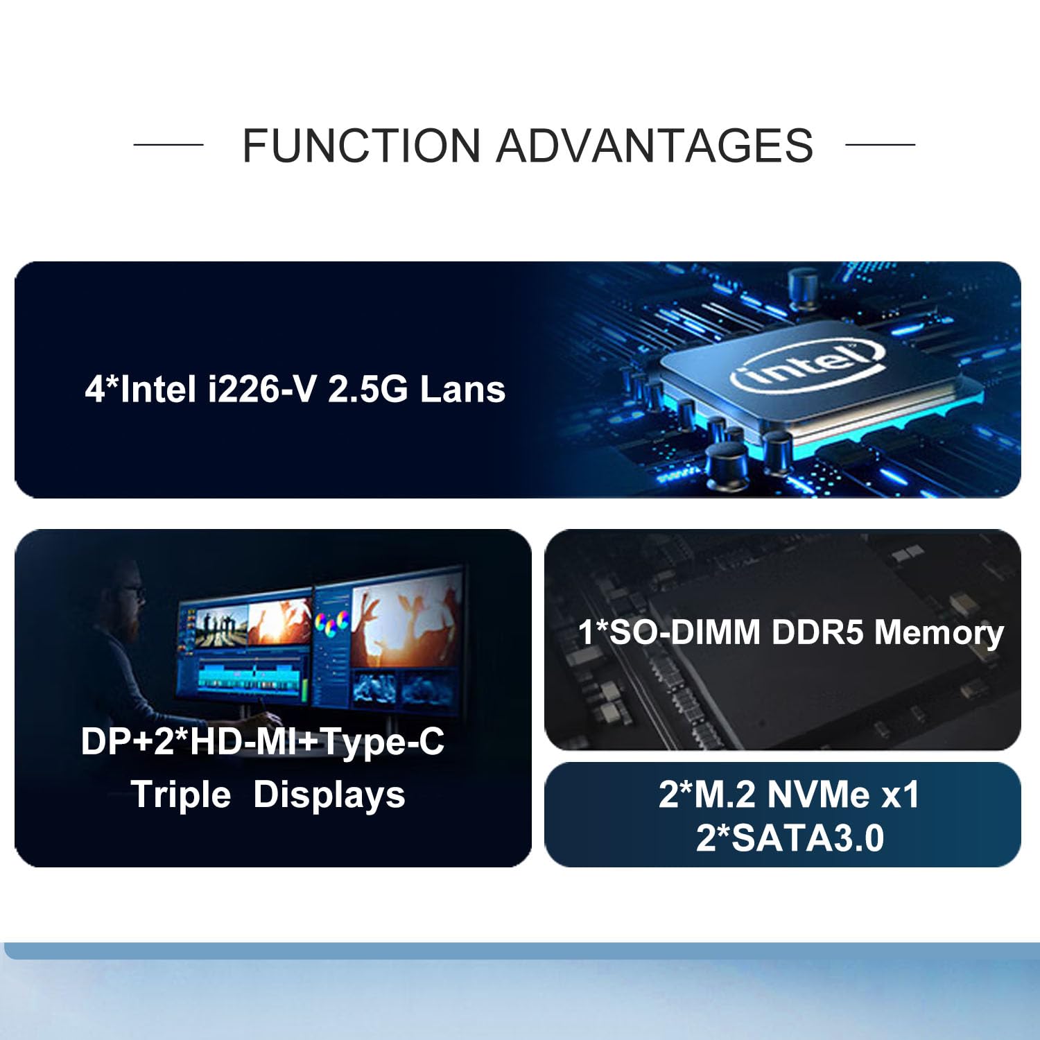 Mrroute Intel Alder Lake-N i3-N305 Fanless Mini PC with Win 11 DDR5 No RAM No SSD 4 Lans 3 Screens Display 2X HDMI&DP&Type-C Pocket Mini Desktop Computer