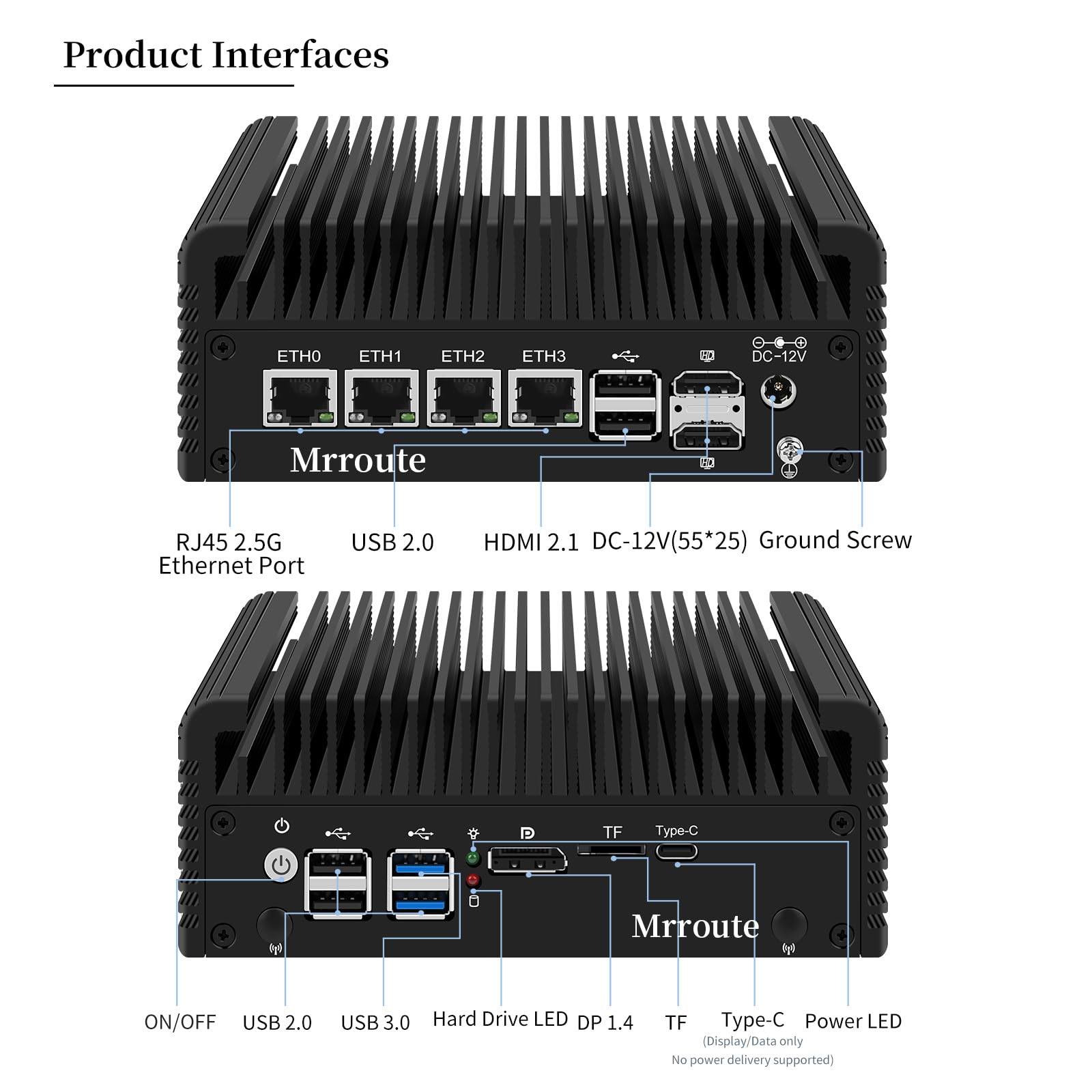 Mrroute Intel Alder Lake-N i3-N305 Fanless Mini PC with Win 11 DDR5 No RAM No SSD 4 Lans 3 Screens Display 2X HDMI&DP&Type-C Pocket Mini Desktop Computer