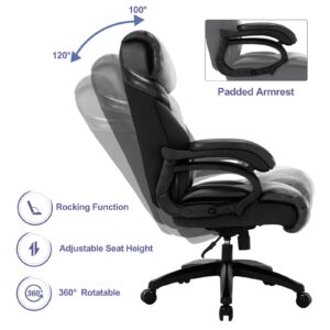 Sumeimics Big and Tall Office Chair 400 Pounds Leather Office Chair with Arms Plus Size Wide Seat Heavy Duty Office Executive Chair Black