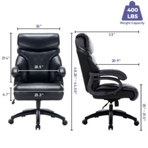 Sumeimics Big and Tall Office Chair 400 Pounds Leather Office Chair with Arms Plus Size Wide Seat Heavy Duty Office Executive Chair Black