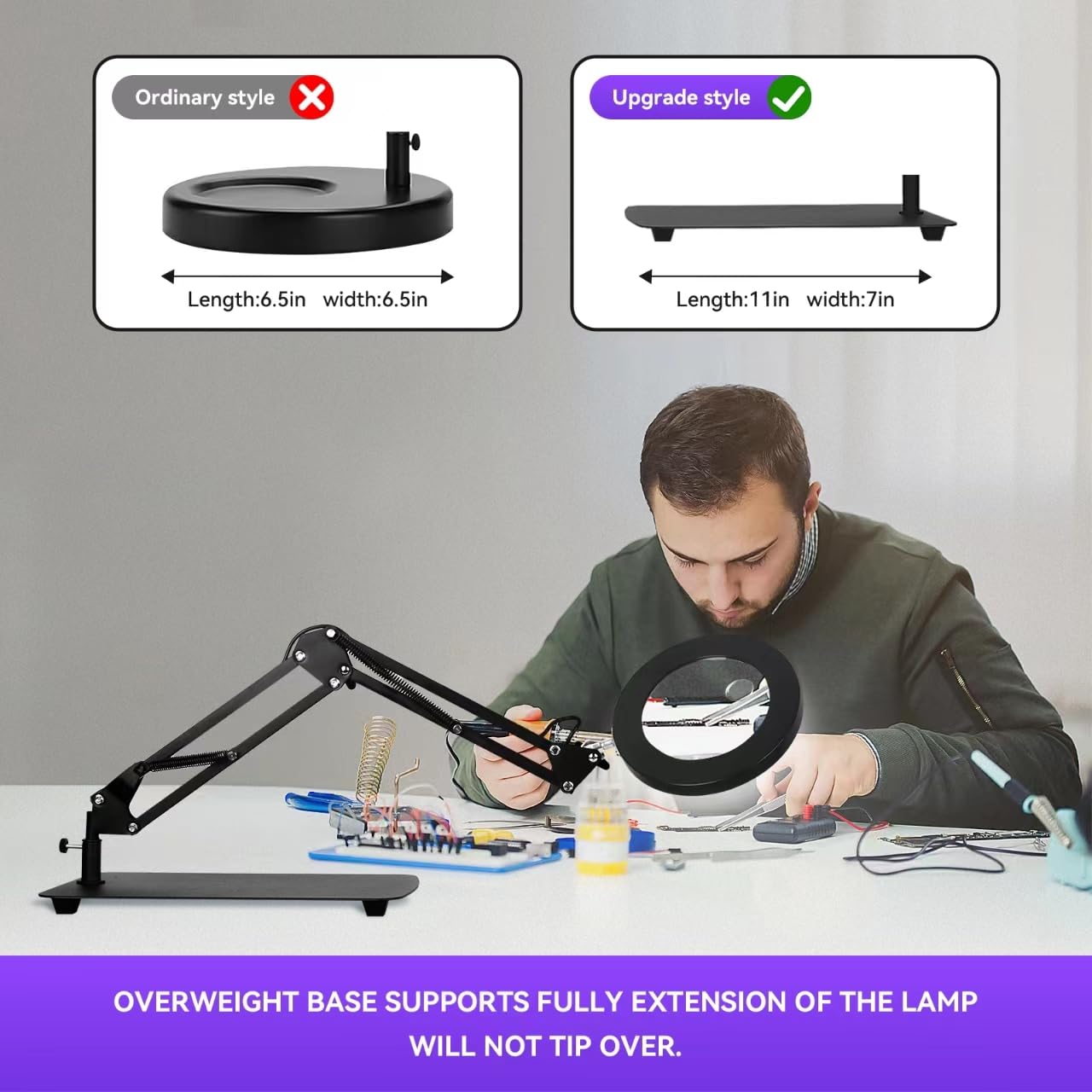 2-in-1 Magnifying Glass with Light and Stand,10X Magnifying Lamp with 3 Color Modes,Dimmable LED Lighted Magnifier Lamp & Clamp for Repair Reading,Crafts,Painting,Close Works (Black-3)