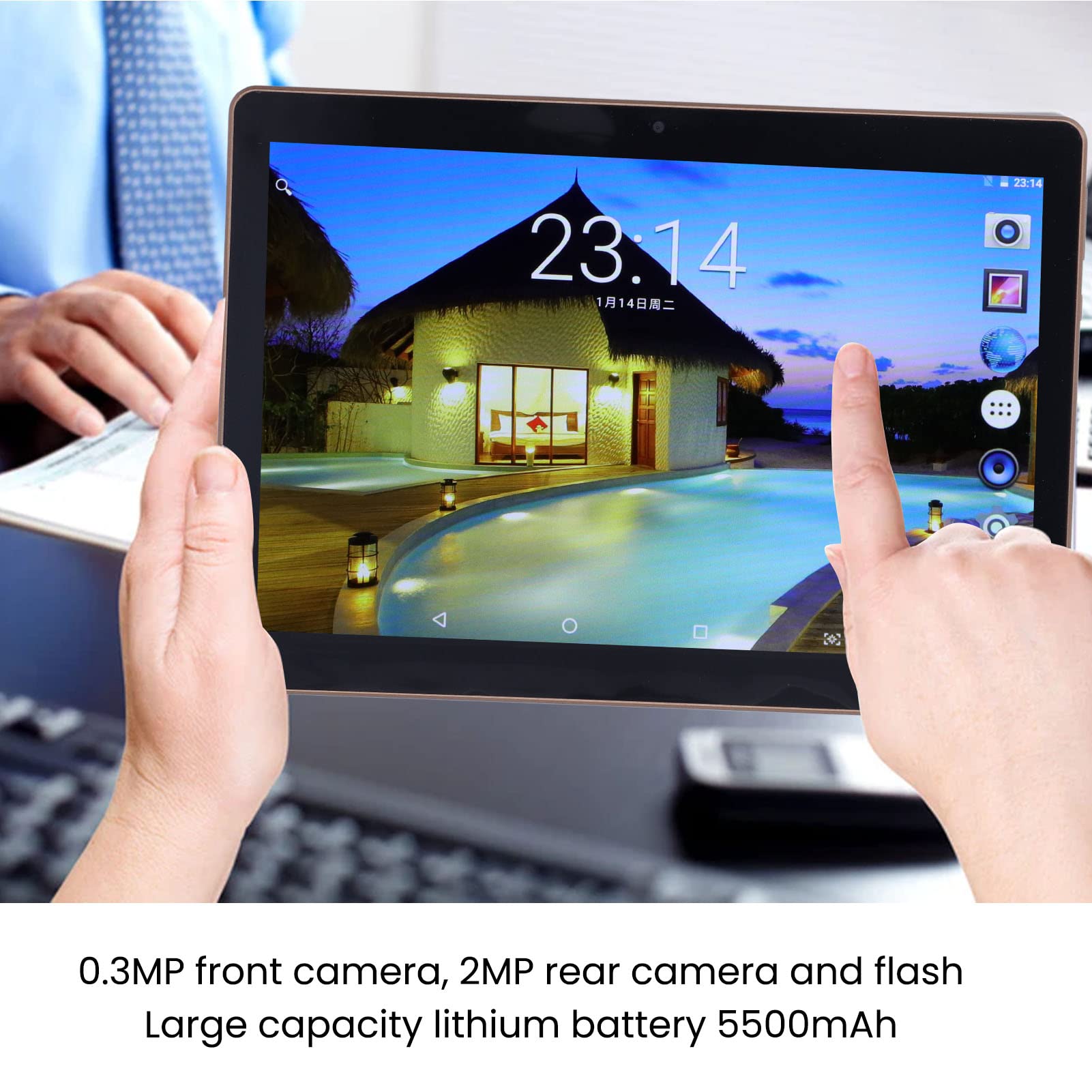 10.1 Inch Tablet, HD IPS Screen Flash CNC High Gloss Edge Body Octa Core Tablet with Grip for Daily (US Plug)