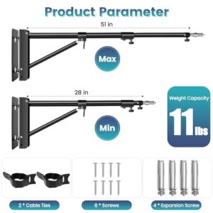 Wall Mounting Triangle Boom Arm for Ring Light: Max 51inch, 180º Flexible Rotation, Save Space, Adjustable Camera Mount Up to 4.26ft for Photography Light, Monolight, Softbox, Umbrella, Reflector etc.