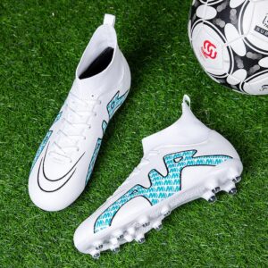 Migoldhot Football Cleats Running Shoes Womens Comfort Soccer Shoes Soccer Boots White Blue