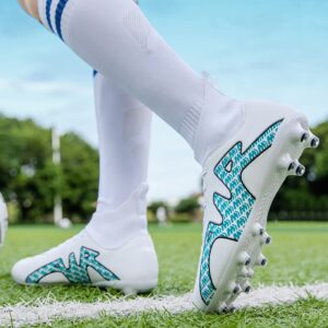 Migoldhot Football Cleats Running Shoes Womens Comfort Soccer Shoes Soccer Boots White Blue