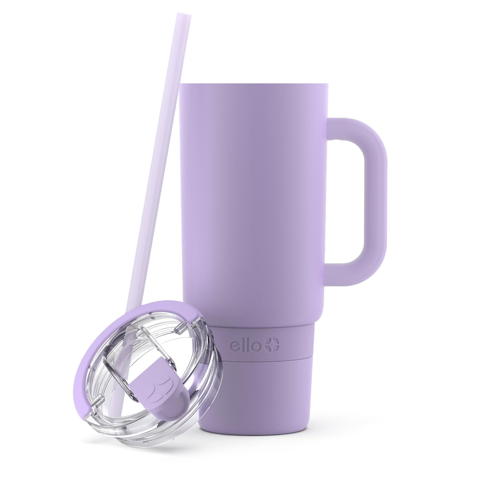 Ello Port 40oz Tumbler with Carry Loop & Integrated Handle, Vacuum Insulated Stainless Steel Reusable Water Bottle, Travel Mug with Leak Proof Lid & Straw, Perfect for Iced Coffee & Tea, Lilac