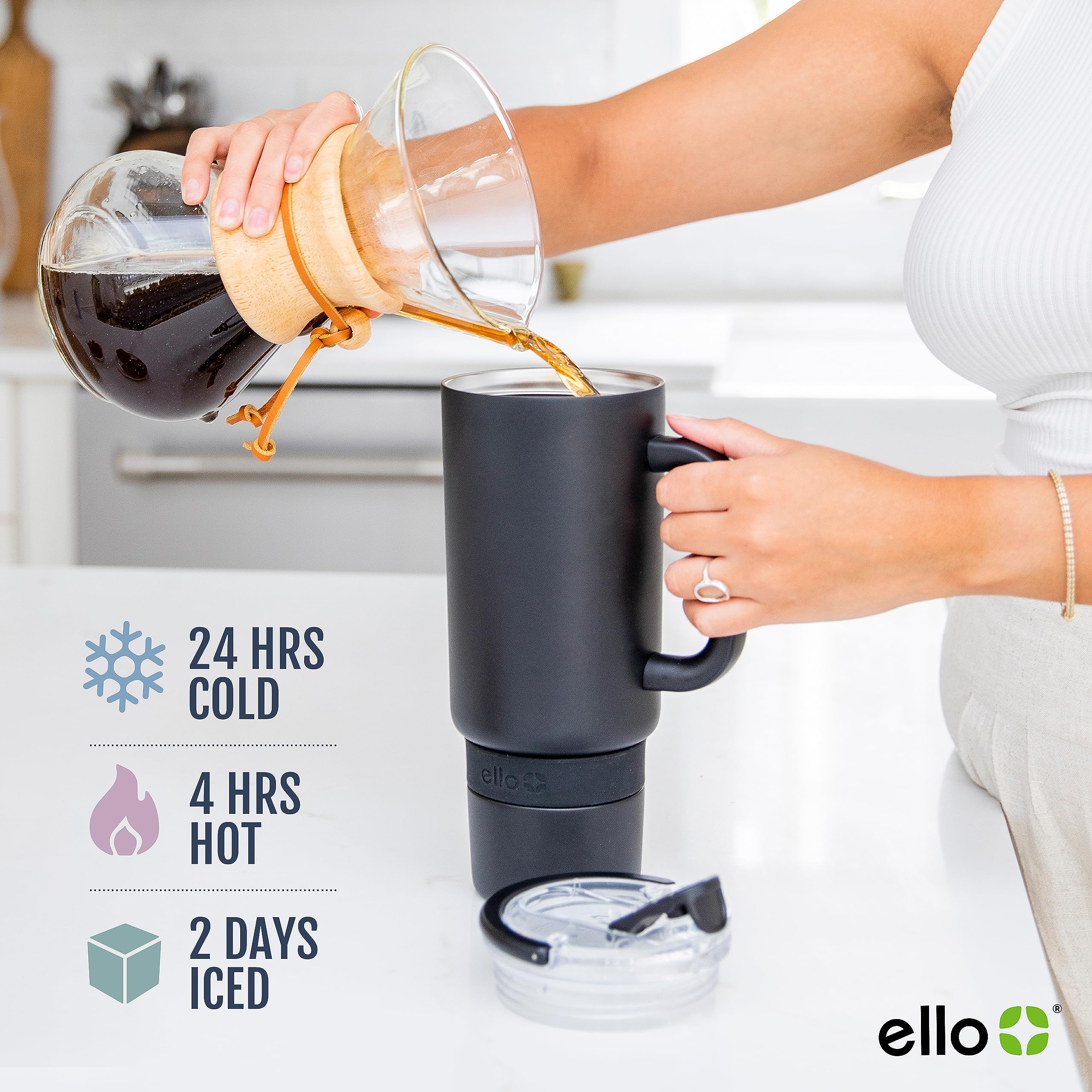 Ello Port 40oz Tumbler with Carry Loop & Integrated Handle, Vacuum Insulated Stainless Steel Reusable Water Bottle, Travel Mug with Leak Proof Lid & Straw, Perfect for Iced Coffee & Tea, Lilac