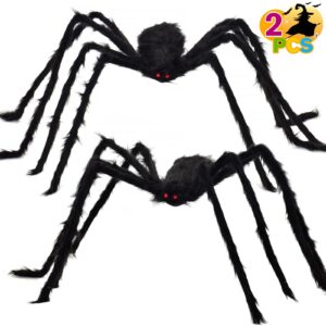 2 pack 5 ft. halloween outdoor decorations hairy black spider, scary giant spider fake large spider hairy spider props for halloween yard decorations party decor