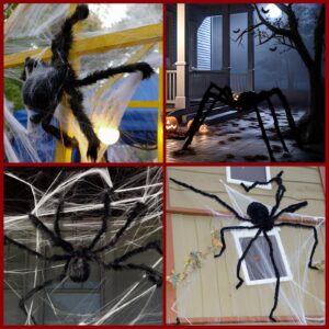 2 Pack 5 Ft. Halloween Outdoor Decorations Hairy Black Spider, Scary Giant Spider Fake Large Spider Hairy Spider Props for Halloween Yard Decorations Party Decor