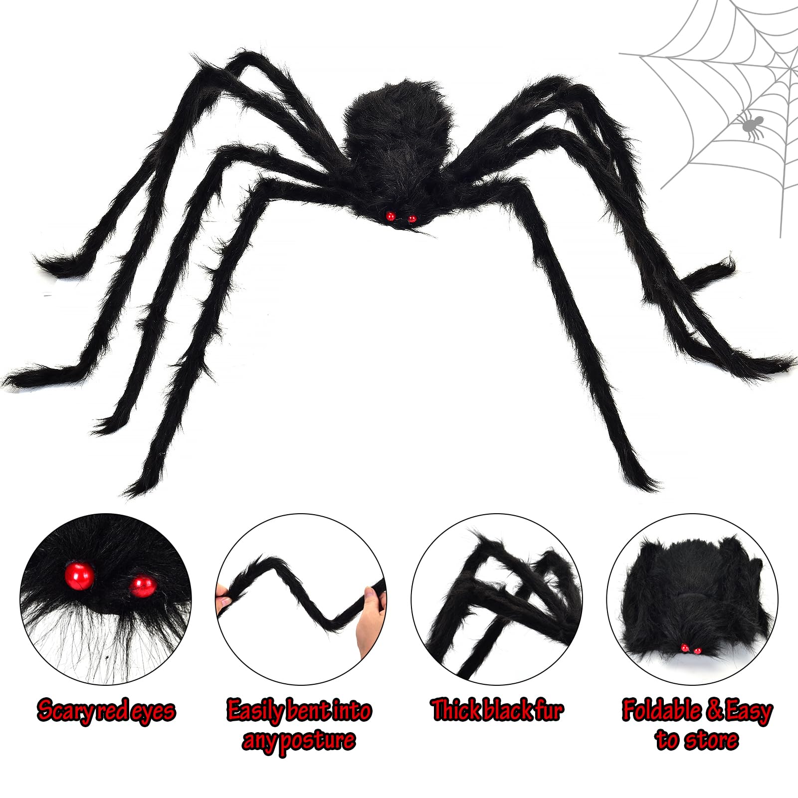 2 Pack 5 Ft. Halloween Outdoor Decorations Hairy Black Spider, Scary Giant Spider Fake Large Spider Hairy Spider Props for Halloween Yard Decorations Party Decor