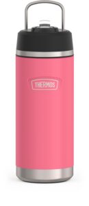 thermos icon series stainless steel kids water bottle with pivot straw, 18 ounce, hot pink
