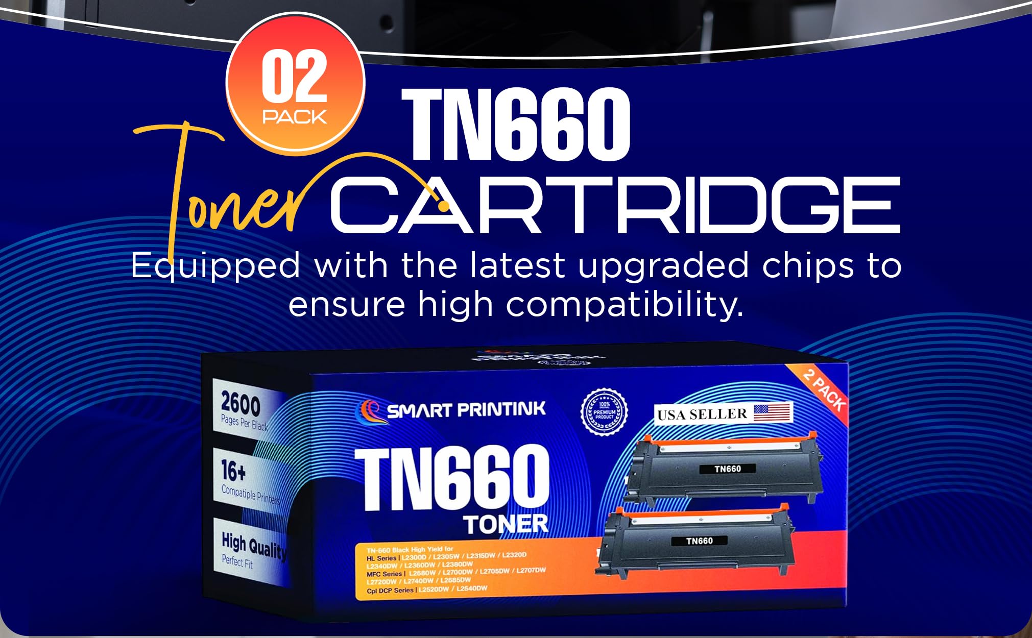 Smart Printink TN660 Toner Cartridge Replacement for Brother TN660 TN-660 TN 660 TN630 Compatible with HL-L2300D HL-L2380DW HL-L2320D DCP-L2540DW MFC-L2700DW MFC-L2685DW Printer (2 Black)