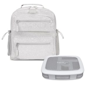 bentgo® kids 5-compartment lunch box set with lightweight 14” kids backpack (glitter edition - silver)
