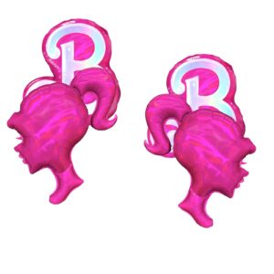 cymylar 2pcs pink girls head balloons, 28in, 224in, 1 roll 32ft balloon ribbon for birthday party decorations