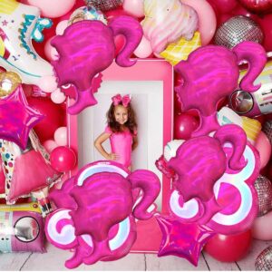 CYMYLAR 2Pcs Pink Girls Head Balloons, 28in, 224in, 1 Roll 32ft Balloon Ribbon for Birthday Party Decorations