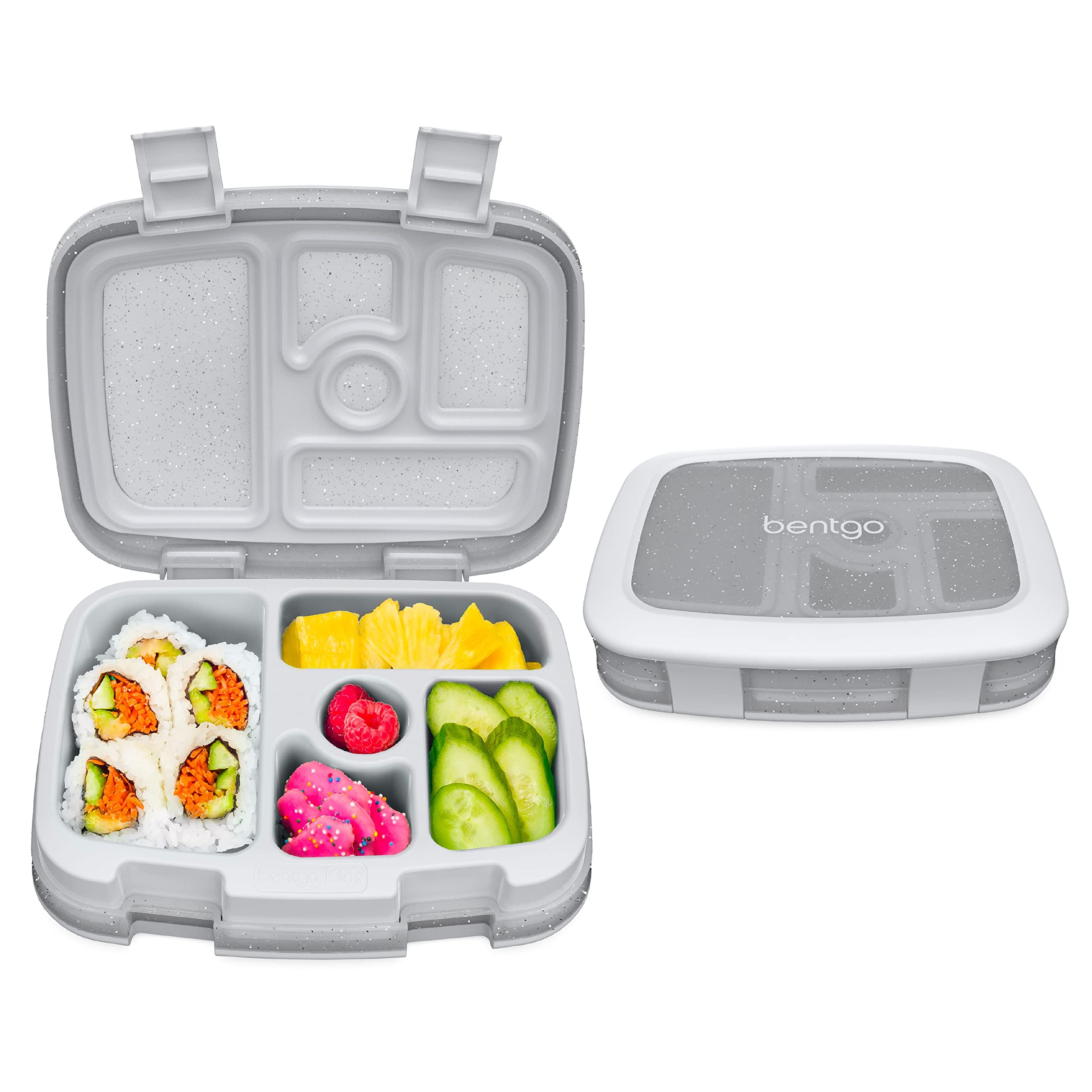 Bentgo® Kids 5-Compartment Lunch Box Set With Lightweight 14” Kids Backpack (Glitter Edition - Silver)