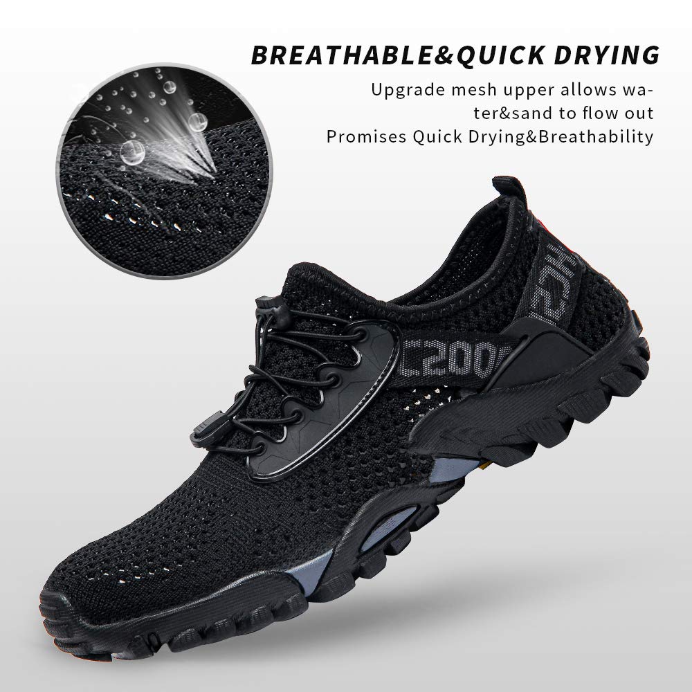 SOBASO Men Water Shoes Women Water Hiking Swim Beach Quick Drying Shoes for Sailing Kayaking Surfing All Black