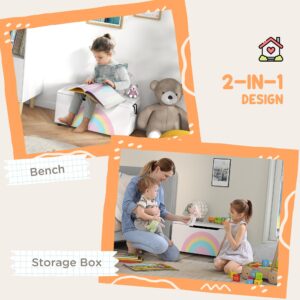 Qaba Kids Toy Box Chest, Lightweight Toy Organizer with Storage, Top Lid, and Side Handles for Nursery Room, Playroom, Bedroom, Aged 3-8 Years Old, 29.5" x 14.5" x 15", White