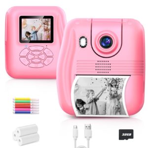 kids camera instant print, 1080p digital camera for kids with flip lens selfie, ideal toys gifts for girls boys aged 4-12 for christmas birthday holiday (pink)