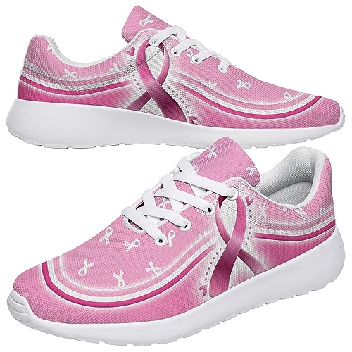 vogiant Breast Cancer Awareness Shoes for Women Lady Comfortable Walking Tennis Sneakers Pink Ribbon Shoes Gifts for Mom,Size 7.5