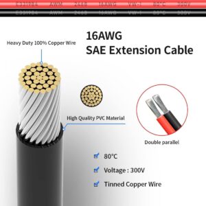 ELFCULB SAE Extension Cable 16AWG SAE Connector Battery Cable with Protective Cable Sleeve for Automotive RV Battery Solar Panel (12FT)