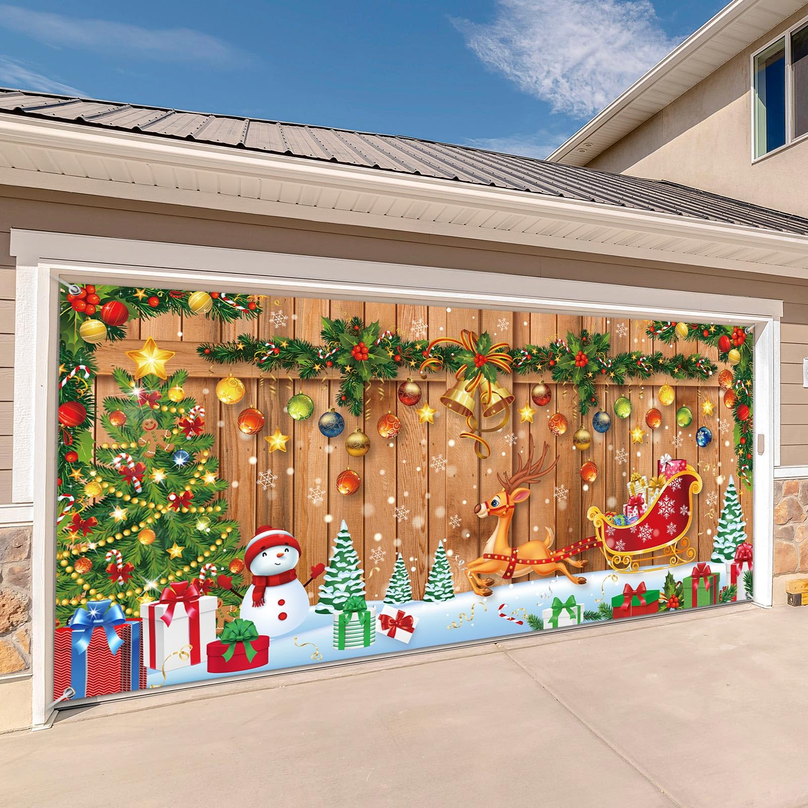 Buryeah 6 x 13 ft Christmas Banner Garage Door Decorations Large Garage Door Cover Christmas Photo Backdrop for Indoor Outdoor Home Holiday Party(Reindeer Style)