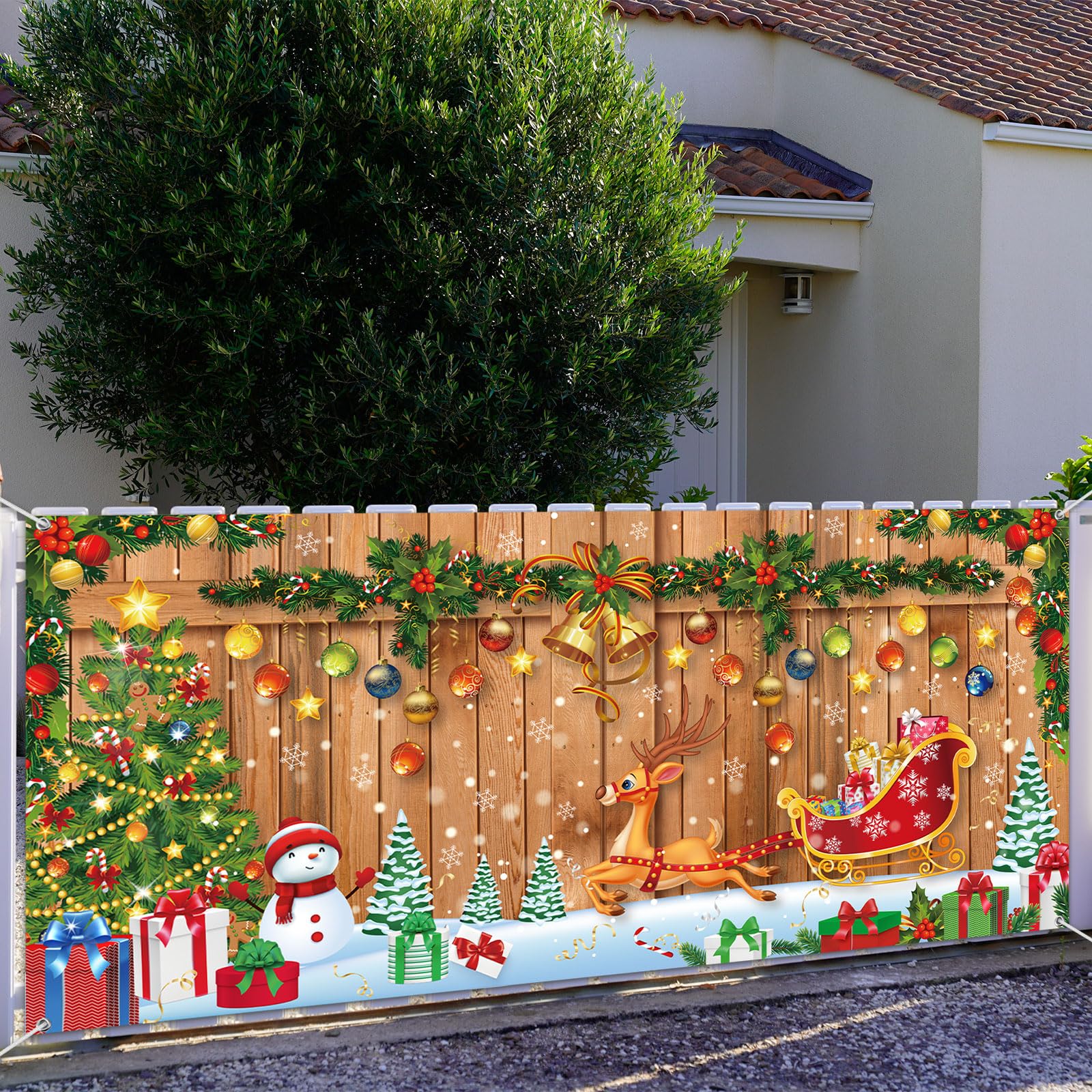 Buryeah 6 x 13 ft Christmas Banner Garage Door Decorations Large Garage Door Cover Christmas Photo Backdrop for Indoor Outdoor Home Holiday Party(Reindeer Style)