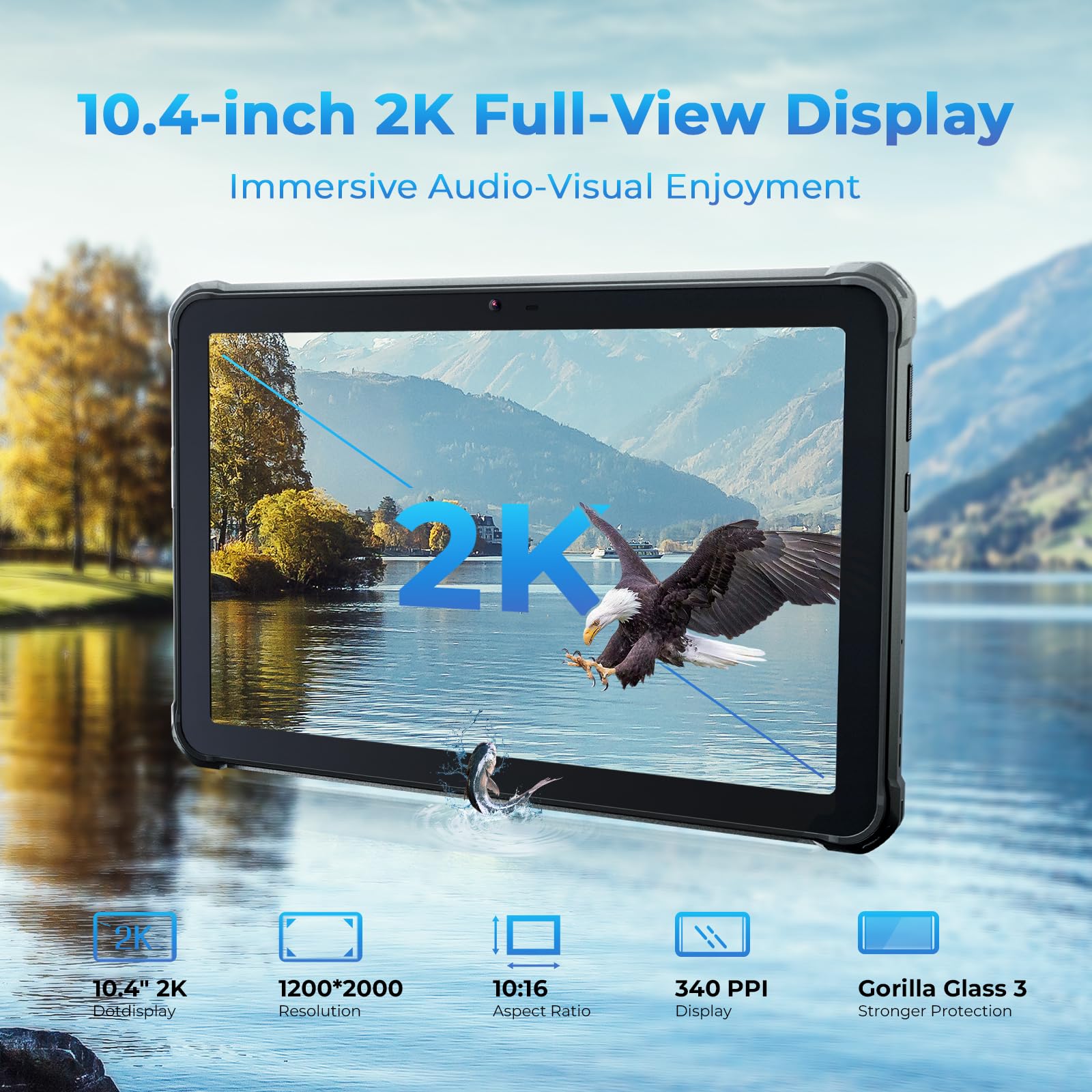 HOTWAV R6 Ultra Rugged Tablet Android 13, 10.4" 2K FHD+ Screen 15600mAh Outdoor Tablet, Helio P60 Octa-Core 16+256GB(2TB Expandable), 16+16MP Camera IP68/IP69K Tablet PC, 4G Dual SIM/5G WiFi/BT5.3/GPS