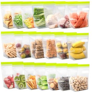 splf 20 pack reusable sandwich bags dishwasher microwave safe, bpa free extra thick leakproof reusable food storage bags silicone and plastic free quart size freezer bags containers