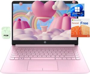 hp stream laptop, 14 inch hd screen, intel celeron n4020 processor, 16gb ram, 64gb emmc, windows 11, 1-year office 365, hdmi, wi-fi, usb-c, webcam, pink, pcm