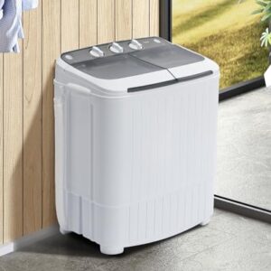 Muhub Portable Twin Tub 16.5lbs Mini Washing Machine,Compact Semi-automatic Washer and Spin Combo,Top Load,Portable Washer for Dorms,Apartments,RVs(White & Gray)