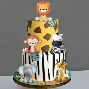 Jungle Safari Animal Cake Topper with Lion Giraffe Monkey Elephant Zebra for Wild Animals Themed Birthday Baby Shower Party Supplies (STYLE 1)