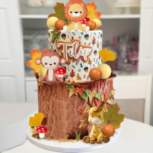 Jungle Safari Animal Cake Topper with Lion Giraffe Monkey Elephant Zebra for Wild Animals Themed Birthday Baby Shower Party Supplies (STYLE 1)