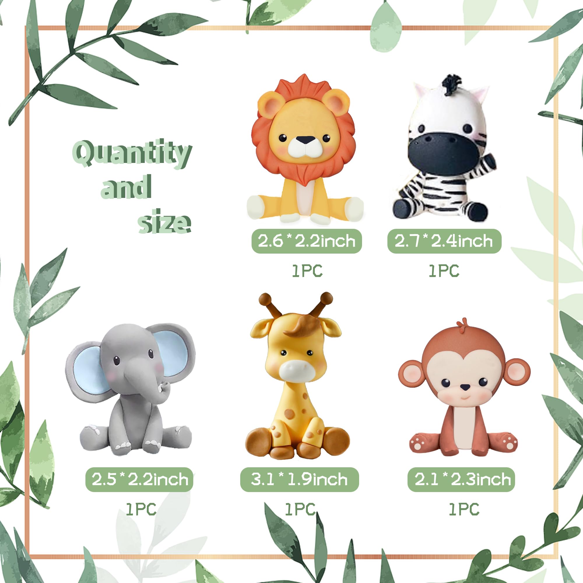 Jungle Safari Animal Cake Topper with Lion Giraffe Monkey Elephant Zebra for Wild Animals Themed Birthday Baby Shower Party Supplies (STYLE 1)