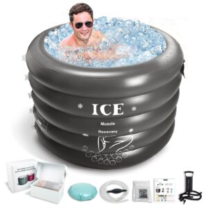 portable ice bath tub for athletes -inflatable cold plunge tub for recovery - freestanding indoor/outdoor tub for cold water therapy training - folding bathtub with air pump(gray)