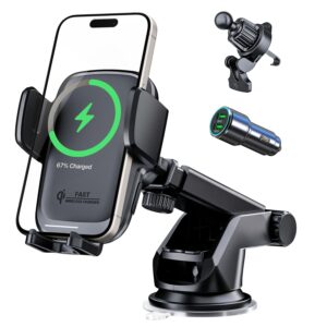 kpon car phone holder wireless charger, auto clamping wireless car charger mount 15w/10w/7.5w for dashboard, automatic air vent windshield mount for iphone 15 14 13 12 11/samsung/lg/google pixel
