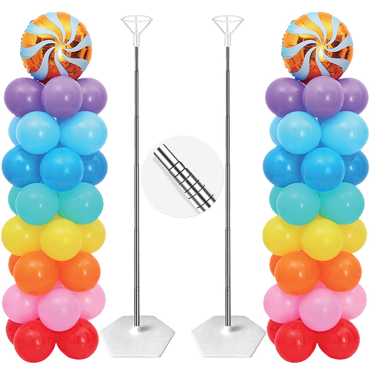 Balloon Stand Set of 2, 7ft Adjustable Metal Balloon column Stand kit for Birthday, Wedding, Baby Shower, and Graduation Party